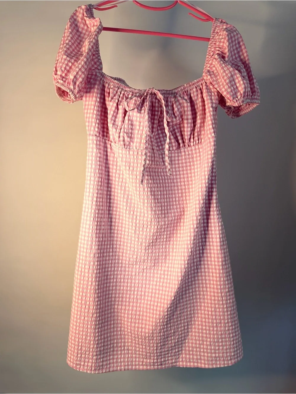 Zara Pink Gingham Puff-Sleeve Dress